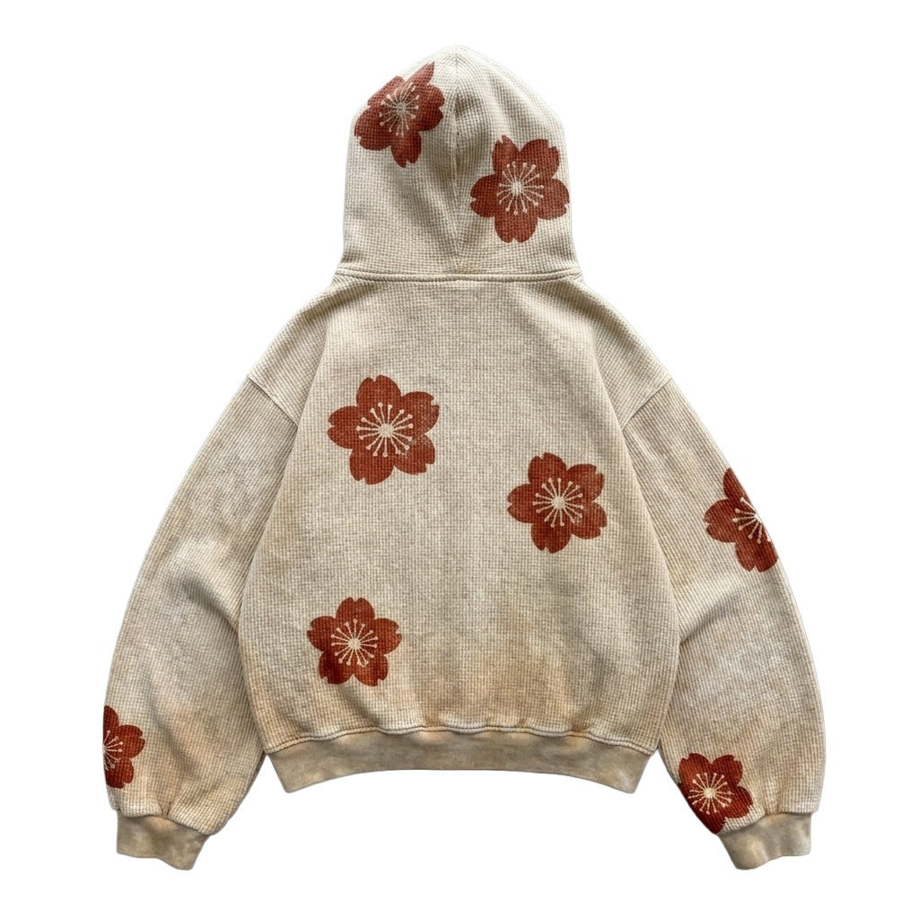 虎・桜 Tora Sakura Tiger Blossom Hoodie — back, on white